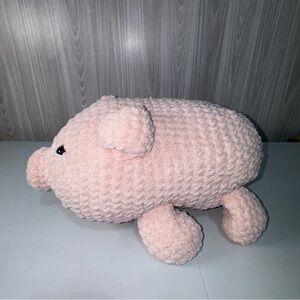 Handmade Crochet Stuffed Pink Pig Piggie Medium Soft Chenille Yard 
11‎ X6